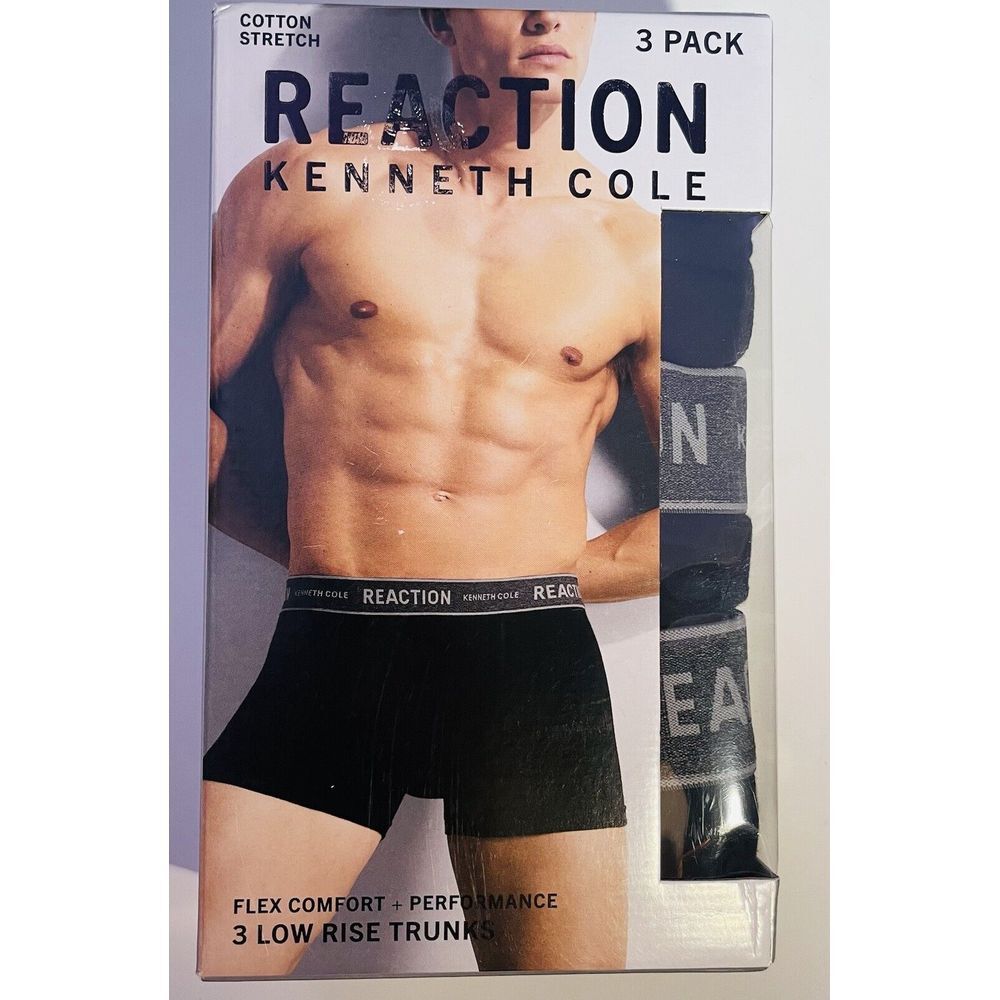 KENNETH COLE REACTION 3 PACK MENS' BLACK LOW RISE TRUNKS SIZE‎ LARGE